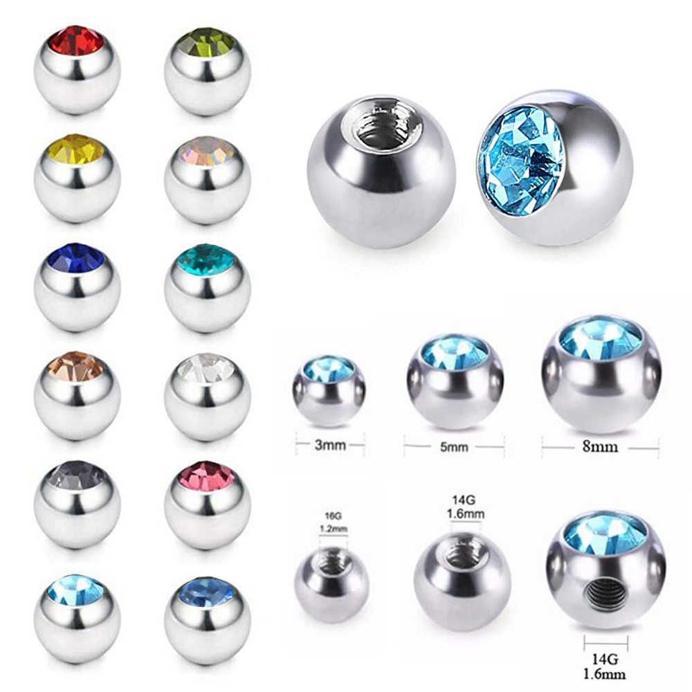 Body Jewelry Replacement Ball - 60Pcs Stainless Steel CZ Kristal Lubang