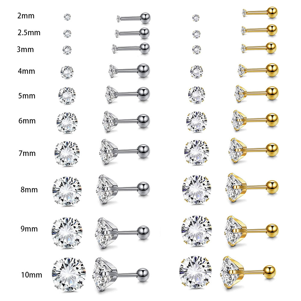 Body Jewelry Surgical Steel - 1 Pasang anting zirkon bulat penangkap