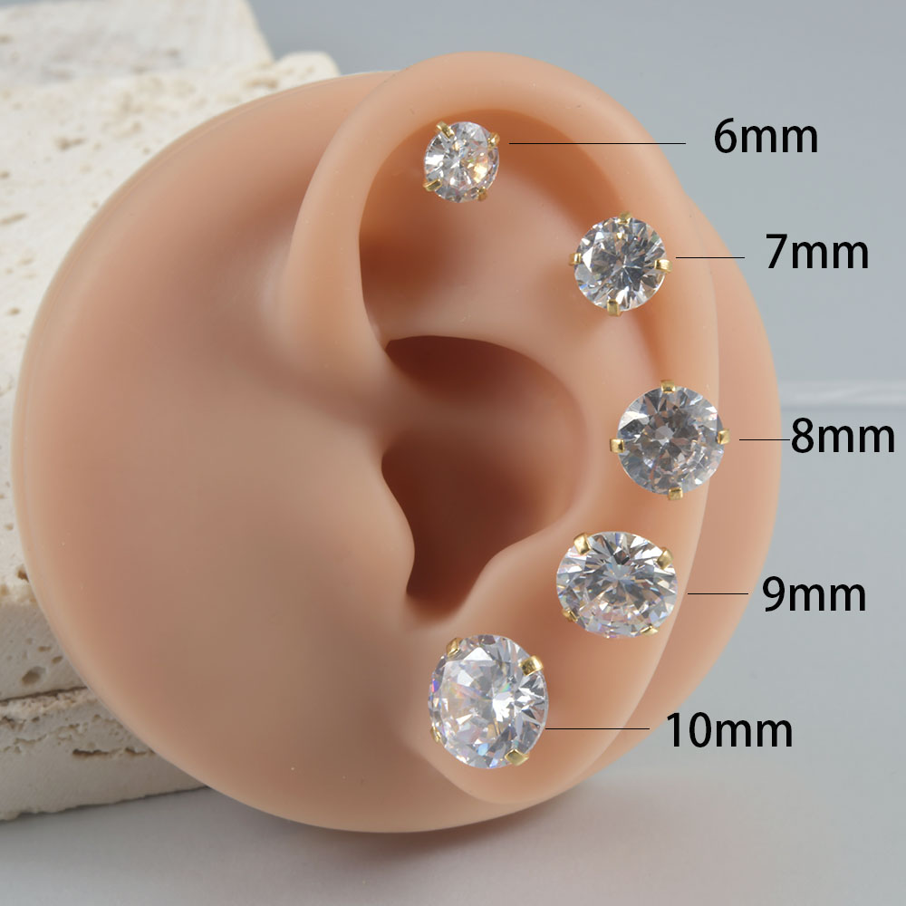 1 Pasang anting zirkon bulat p - Body Jewelry Surgical Steel ulasan dan harga